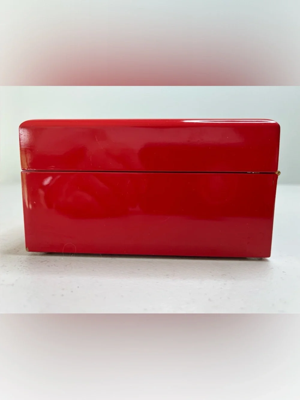 Red Vintage Wooden Jewelry Storage Box with Hand-Painted Floral Design